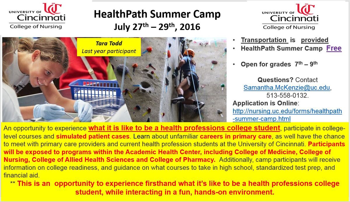 UC HealthPath Summer Camp flyer